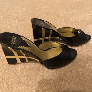 Charles Jourdan. Paris. Peep toe wedge heel.